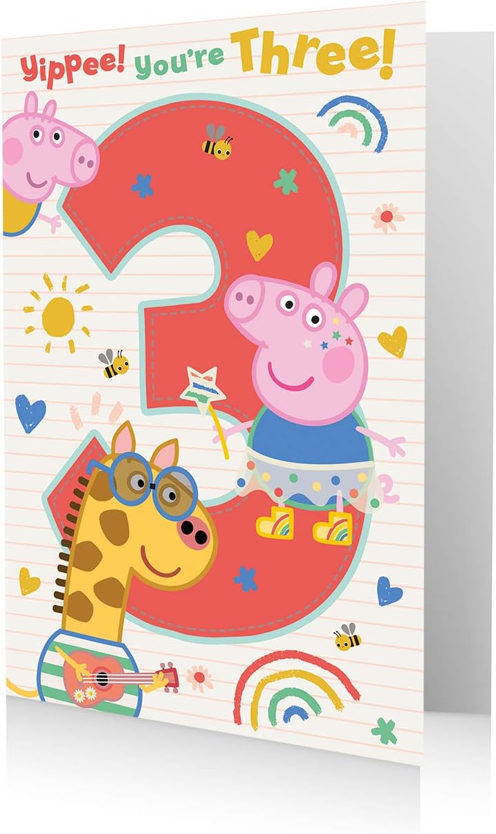 – Danilo Promotions Limited Danilo Promotions Ltd Official Peppa Pig Age 3 Birthday Card, Yippee! You're Three! multiple colours PG080,7x5 inch