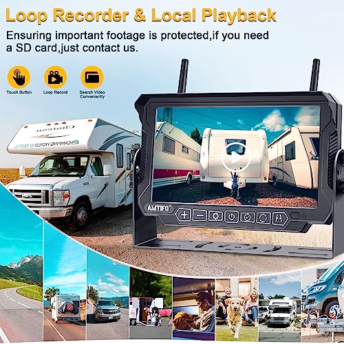 Image of AMTIFO Wireless RV Backup Camera System - 2 HD 1080P Cameras with 7 inch Split-Screen Monitor,Compatible with Furrion Pre-Wired RVs,Loop Recording,Night Vision,Easy Install for Trailers Campers Trucks
