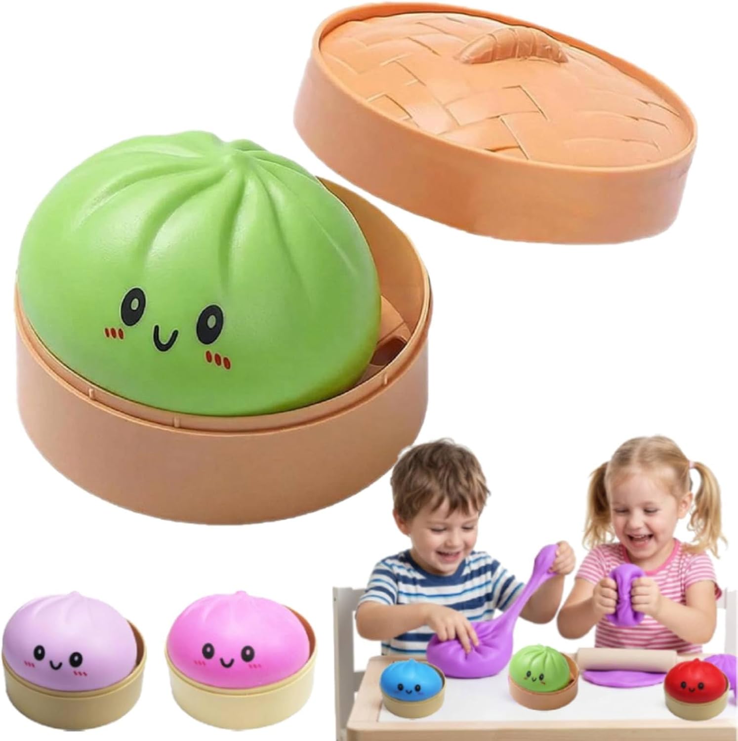 Large Mystery Dumpling Squish-y Stress Ball, 4 Inch Jumbo Glitter Squish-y Dumpling to-ys, Rainbow Mystery Squishie-s Bun, Anxiety Relief Fidget, Soft Squee-ze