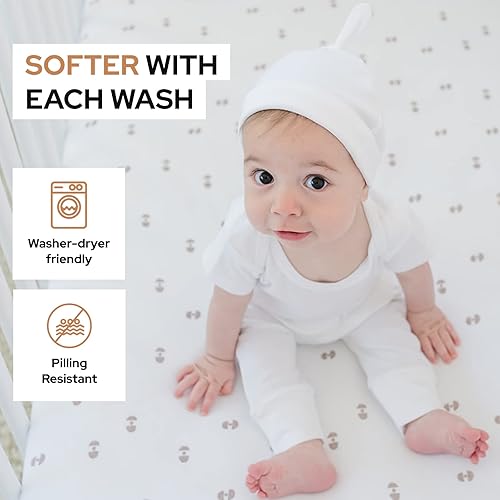 Miniatura 5 de Sábana para cuna pequeña con patrón geométrico, sábana bajera ajustable 100% algodón orgánico Pack n Play, sábanas de primera calidad, compatibles