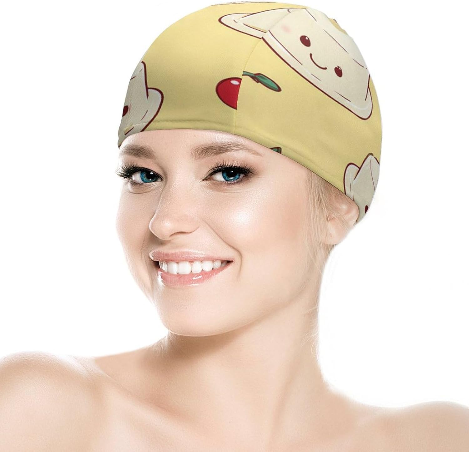 Panna Cotta Cakes with Cherries Womens Swim Cap for Men Adult Swimming Hat Curly Short Medium Long Hair