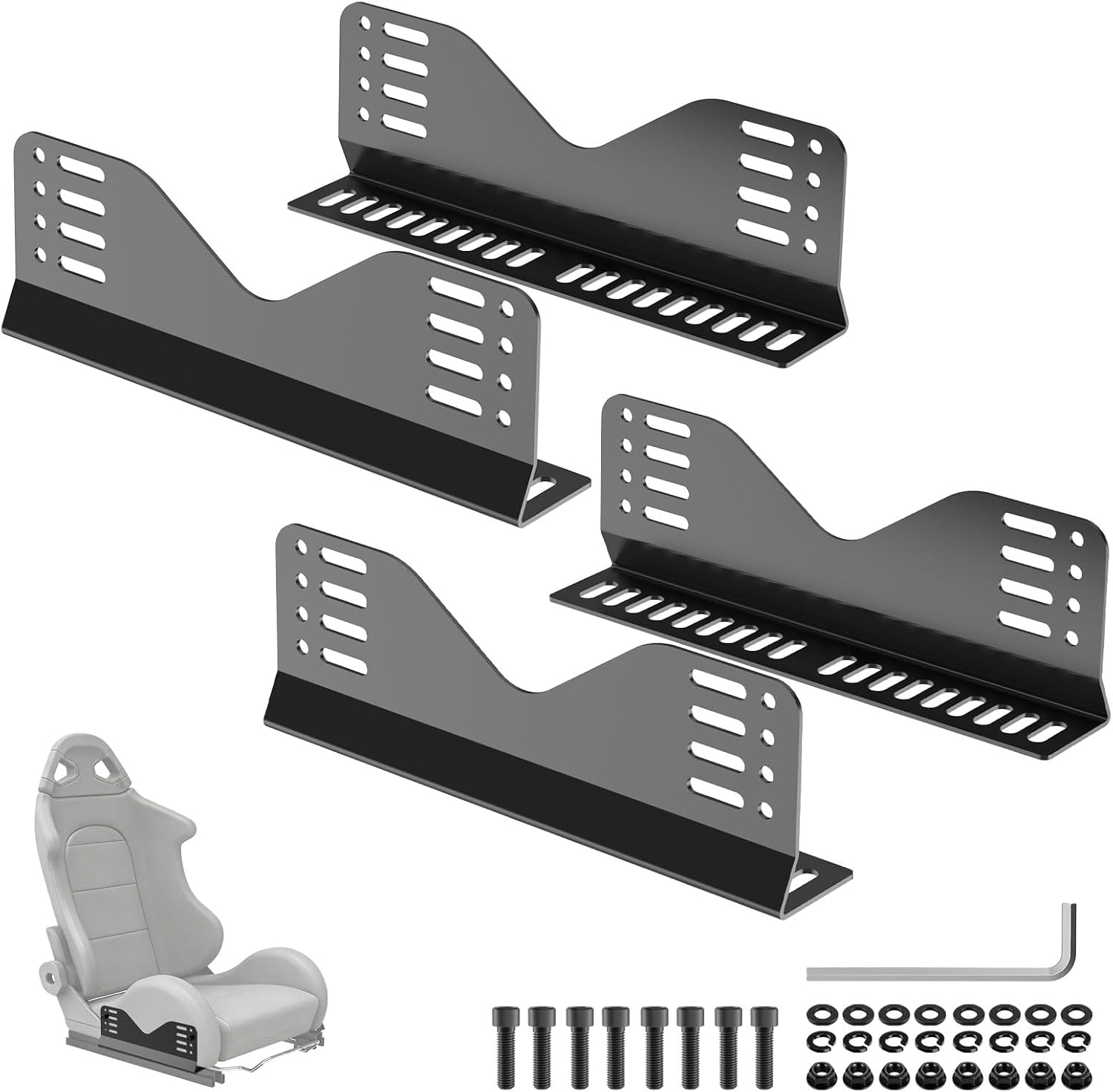 Side Mount Seat Bracket,4 PCS Bucket Seat Mounting Brackets for Bucket Seats Compatible with Most FRP and Carbon Fiber Universal Racing Seat Bracket - Black