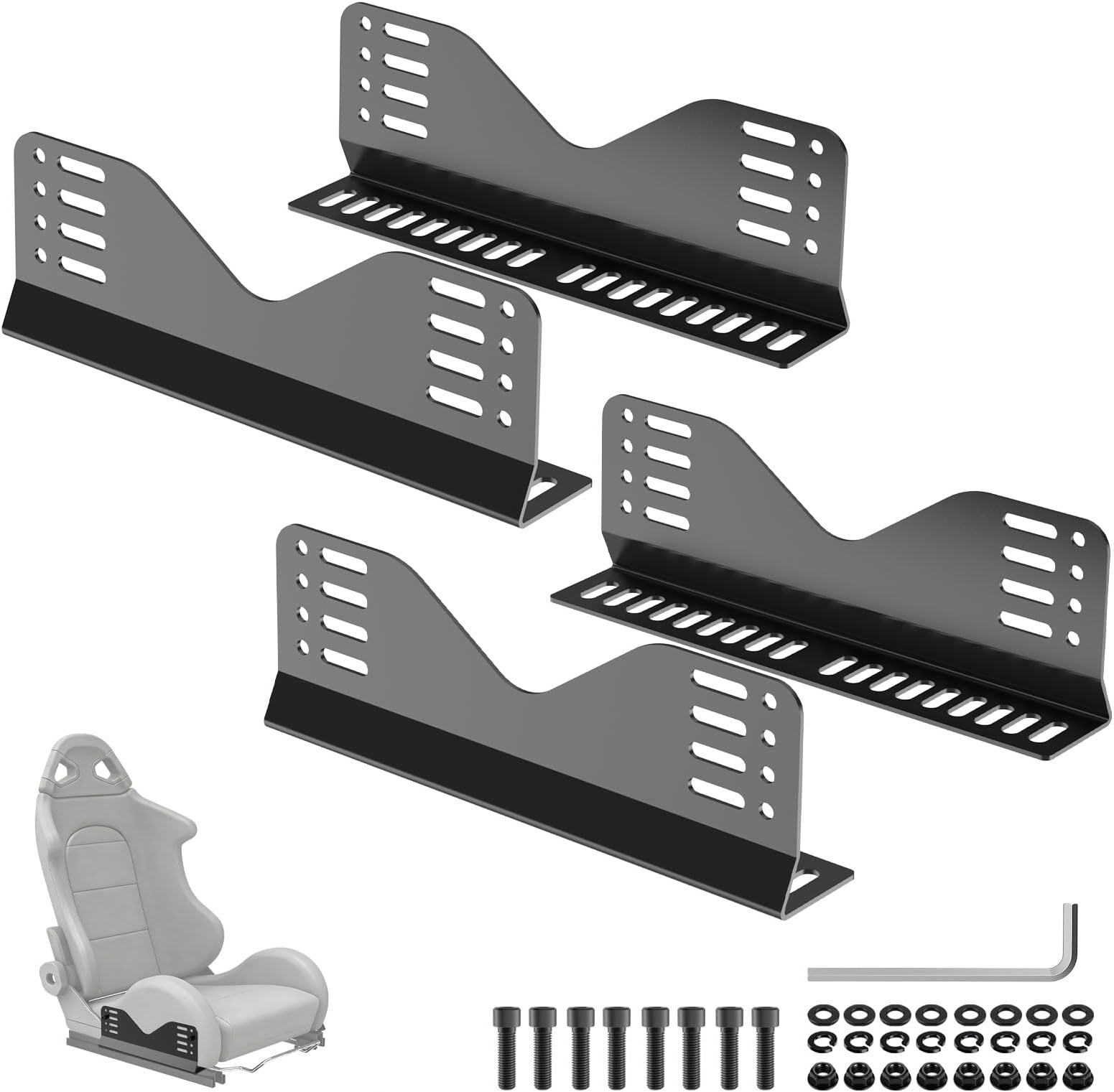 Side Mount Seat Bracket,4 PCS Bucket Seat Mounting Brackets for Bucket Seats Compatible with Most FRP and Carbon Fiber Universal Racing Seat Bracket - Black