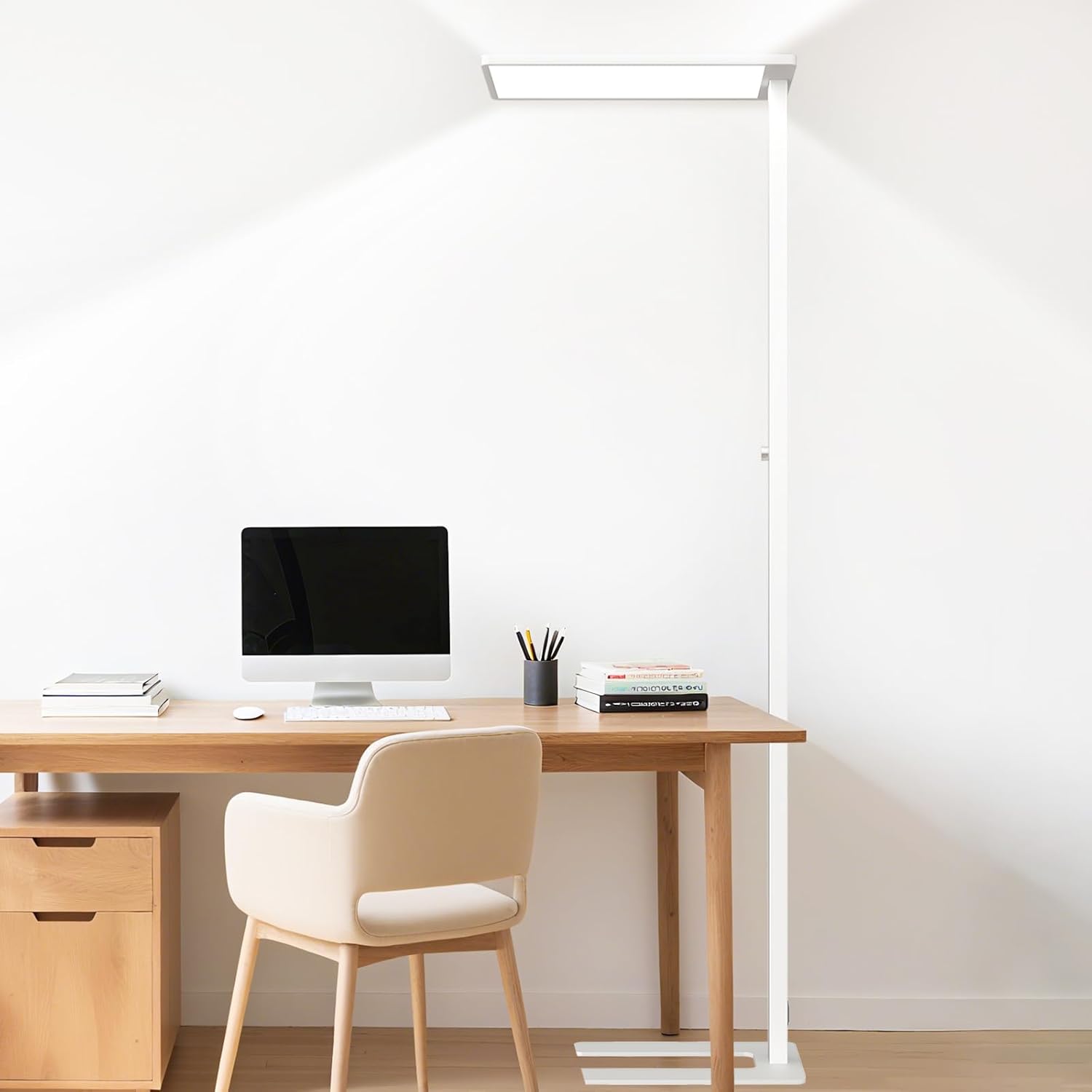 120W LED Floor Lamp, 76.8" Tall Reading Light, 10000LM Knob Dimming Standing Lamp, Full Spectrum Eye Care Reading Lamp, 4000K Natural Daylight for Study Room, Office, Living Room, Bedroom (White) White Knob
