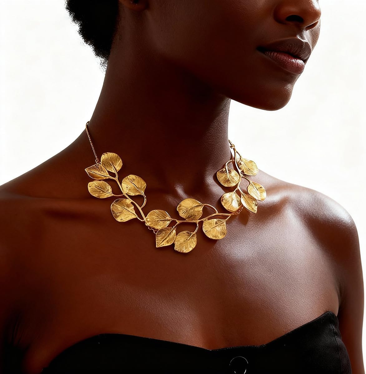Chunky Gold Statement Choker Necklace for Women, 14k Gold Neckalce Boho Leaf Choker African Jewelry for Women Christmas Birthday Party Non Tarnish - Image 4