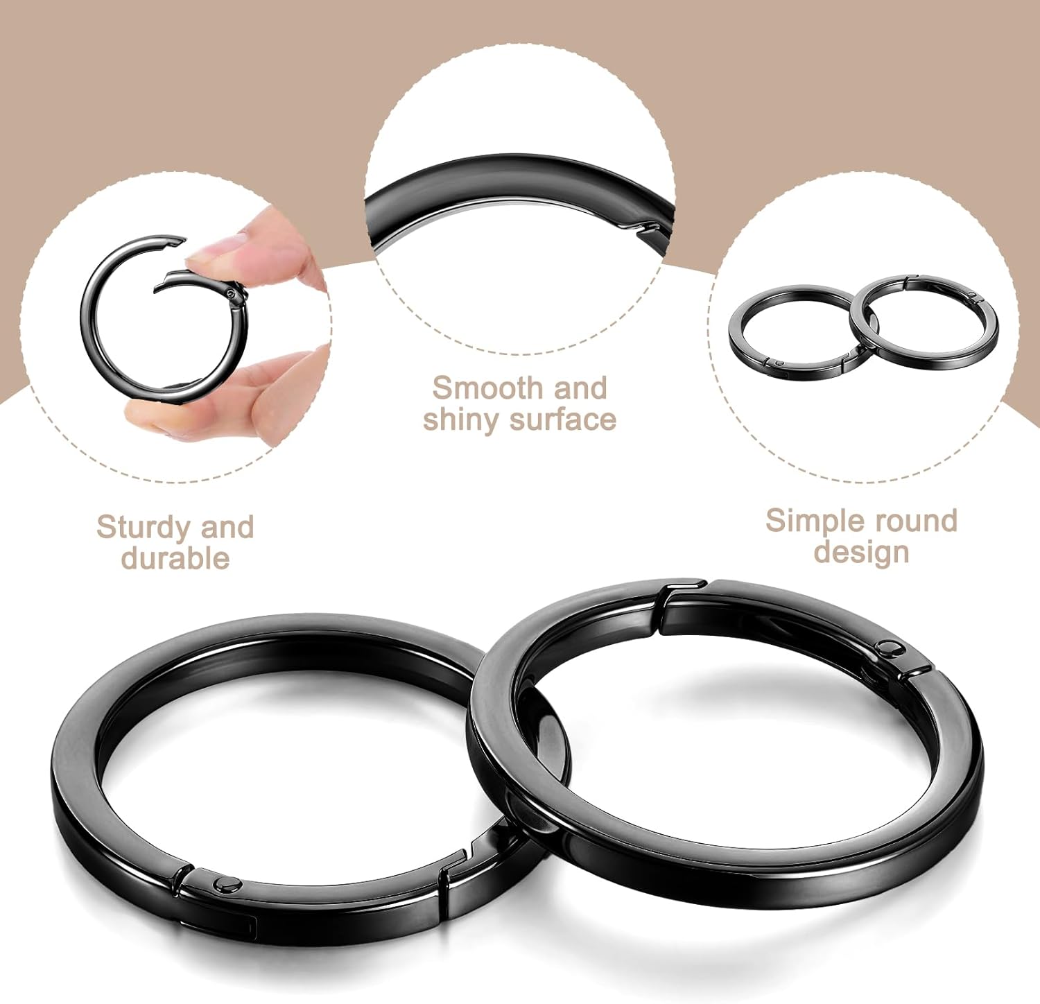 4Pcs 2 Inch Metal O Ring Keychain Rings, Large Black Key Rings Round Carabiner Flat Spring O-Ring Keysring Clip for Purse Strap, Handbag, Key Chain Hooks Accessoriess - Image 3