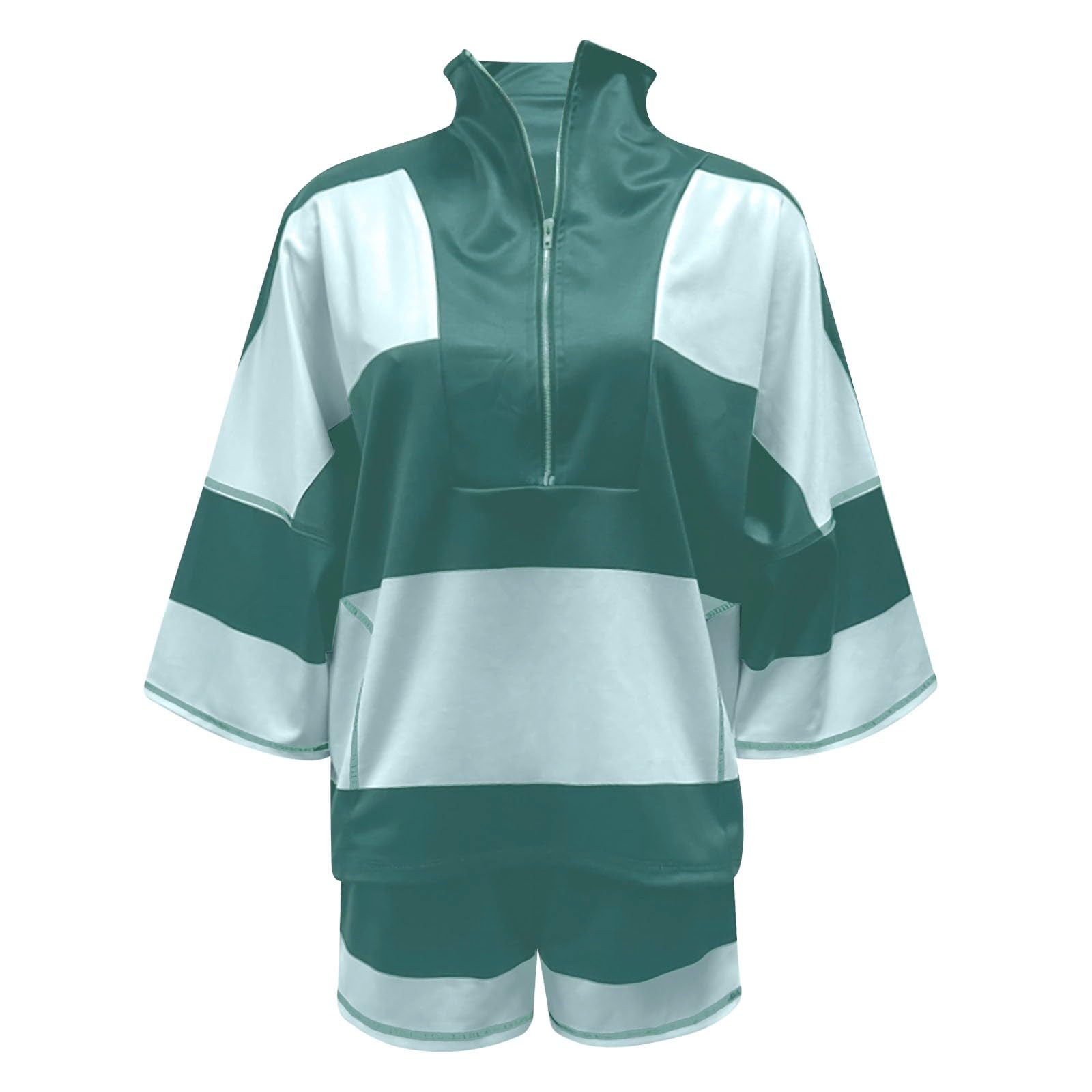 Ensemble éTé Femme, Tenue De Sport Femme Ensemble Deux PièCes D'éTé pour Tenue D'EntraîNement Short T-Shirt Rayé Surdimensionné et Short (Green S)