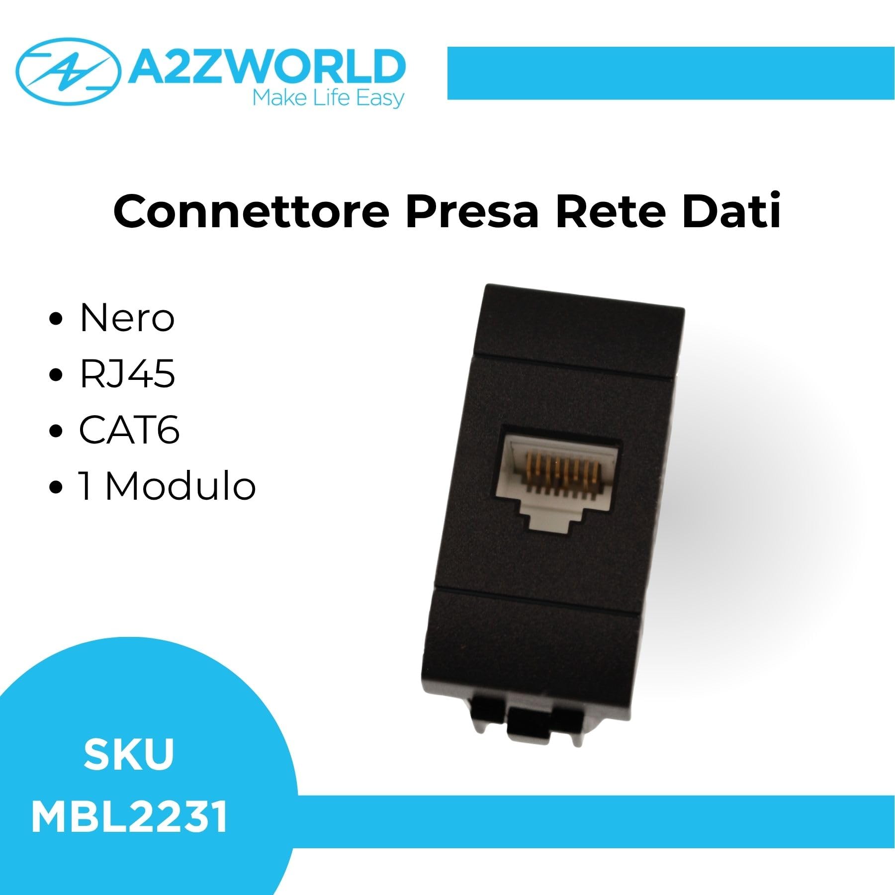 10 Pezzi Presa Dati RJ45 CAT6, Connettore Rete LAN, Compatibile con Bticino Living International, Colore Nero, Serie MBL, 1 Modulo