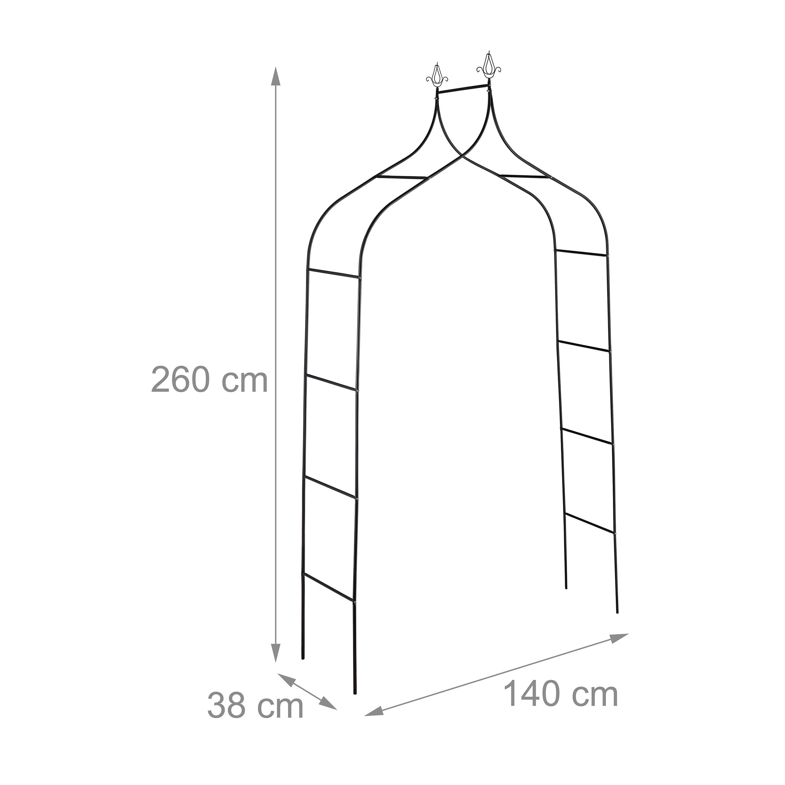 Relaxdays Arco per Rampicanti da Giardino, Sostegno in Ferro per Rose, HxLxP: 260x140x38 cm, Supporto per Piante, Nero