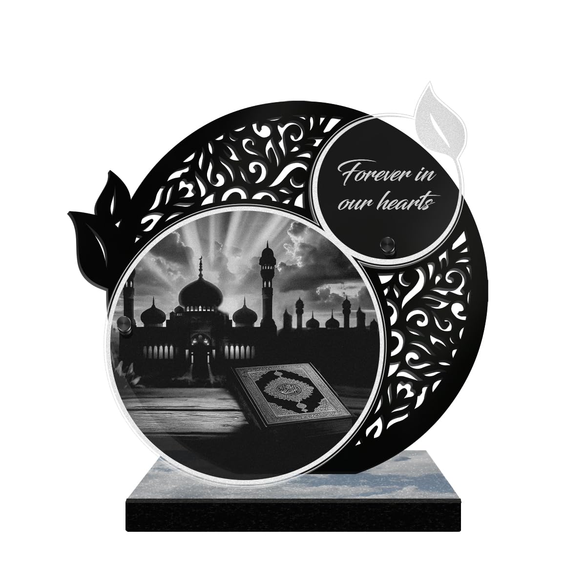 ETERNEL - Personalized Lace Memorial Plaque - Islam, Muslim, Mosque - Customizable text, laser-engraved memorial plaque for tribute, cemetery plaque, tombstone, ceremony, burial