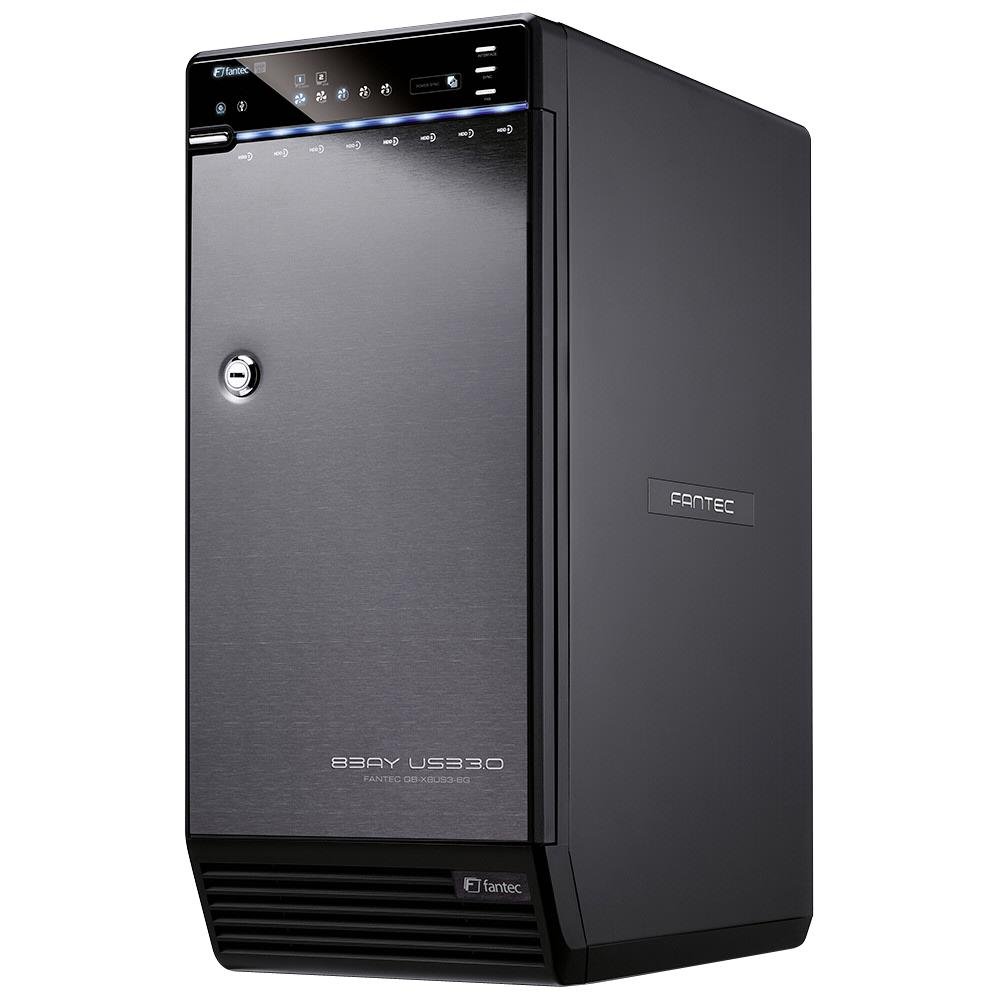FANTEC Qb-X8US3-6G Externes 8-fach Festplattengehäuse (für 8x 8, 89 cm (3, 5 Zoll) SATA Festplatten, USB 3.0 SuperSpeed und eSATA Anschluss, 6G Support, 2x 80 mm Lüfter Temperaturgeregelt) Schwarz
