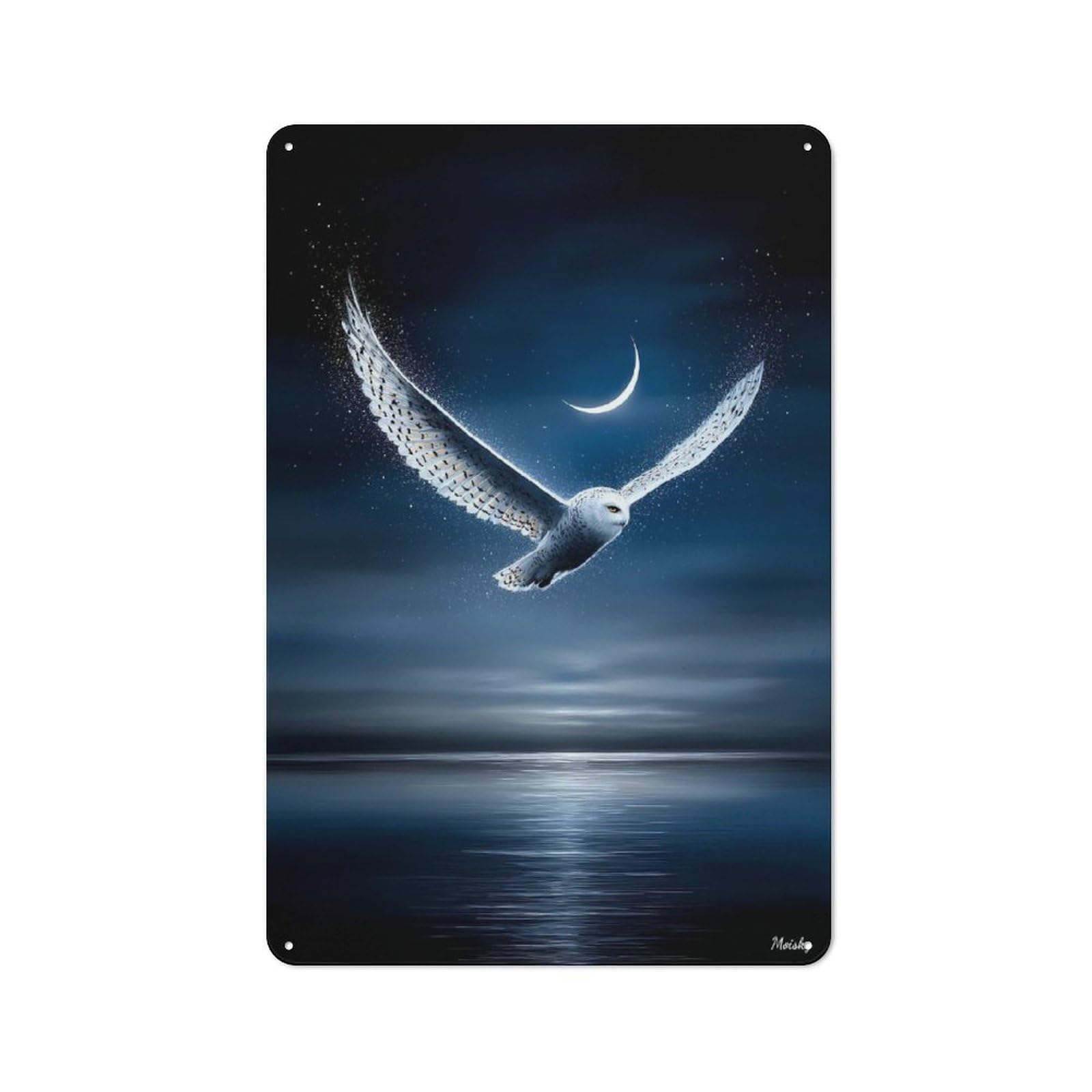Junmoney Snowy Owl Guardian Of The Crescent Sky Retro Printed Metal Sign 30X20cm For Living Room Wall, Wall Decor For People Reorganising Living Room