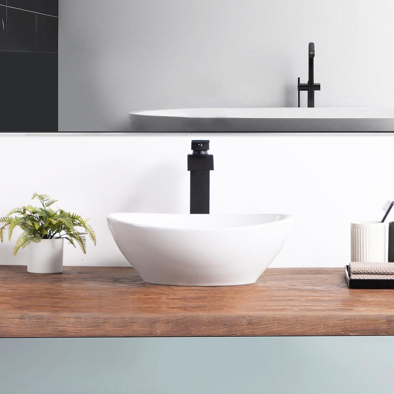 Vessel Sink 16"x13" Oval White 16 Inch Bathroom Sink Egg Shape Porcelain Ceramic Modern Above Counter Vanity Sinks
