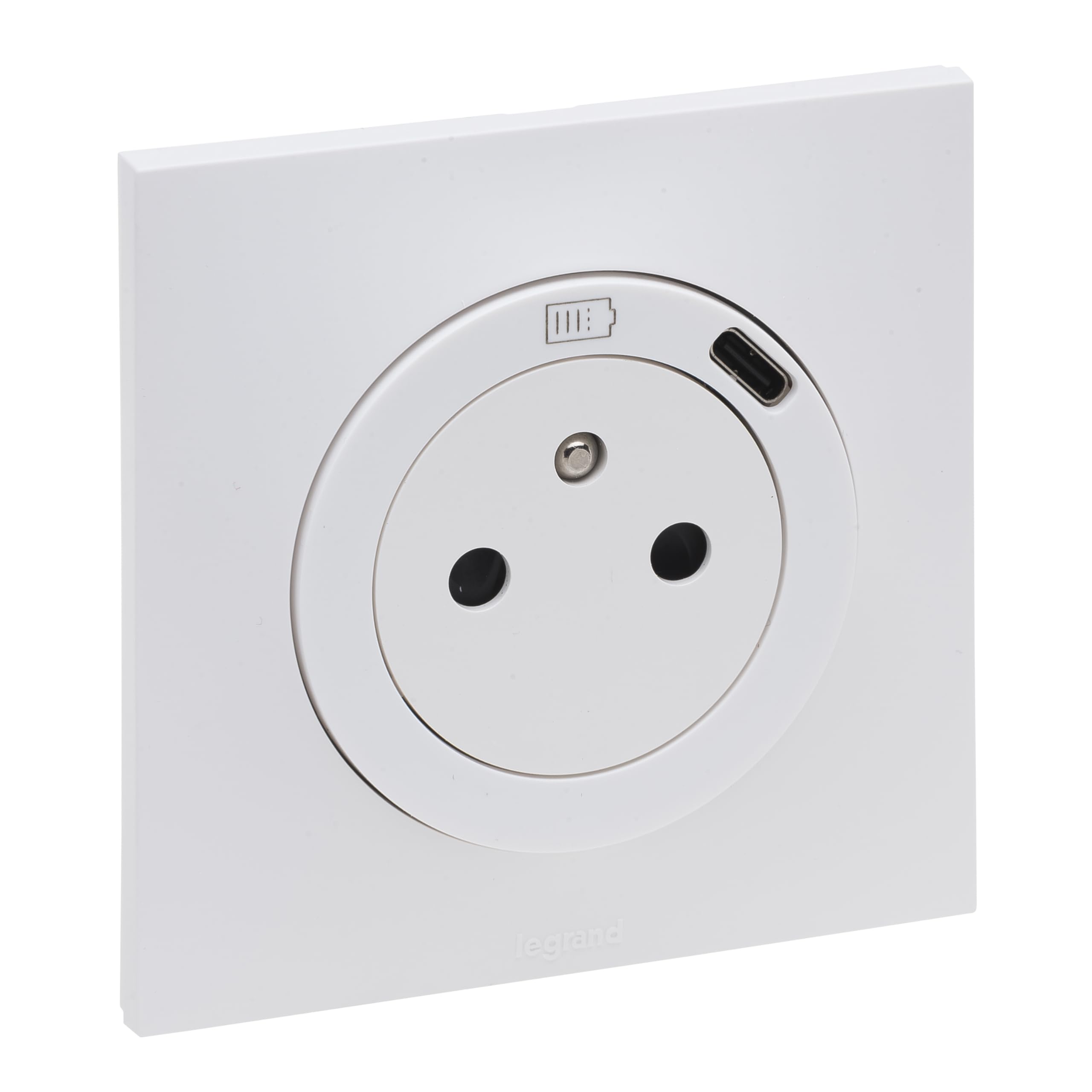 LEGRAND - Prise Electrique Murale avec Chargeur USB-​C Neptune - Repiquage sur Prise 2P+​T Classique - Blanc
