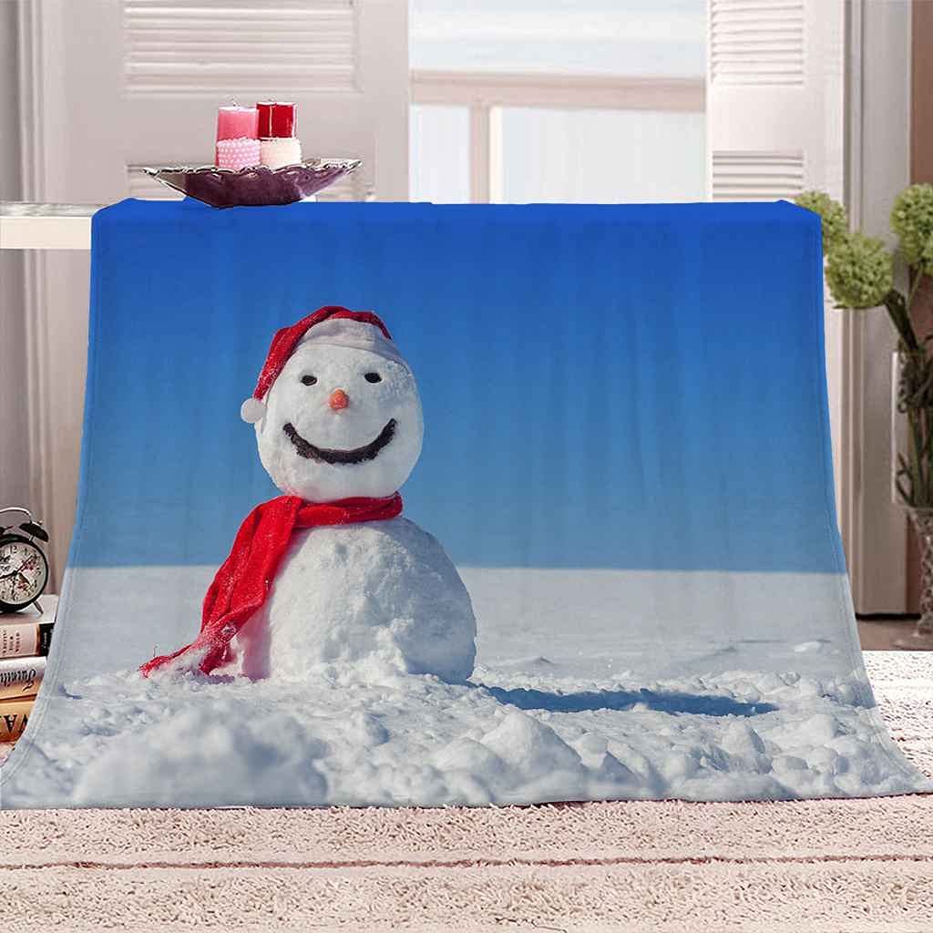 Couverture flanelle de Noël plaid bonhomme de neige 3D le cadeau idéal doux et chaud