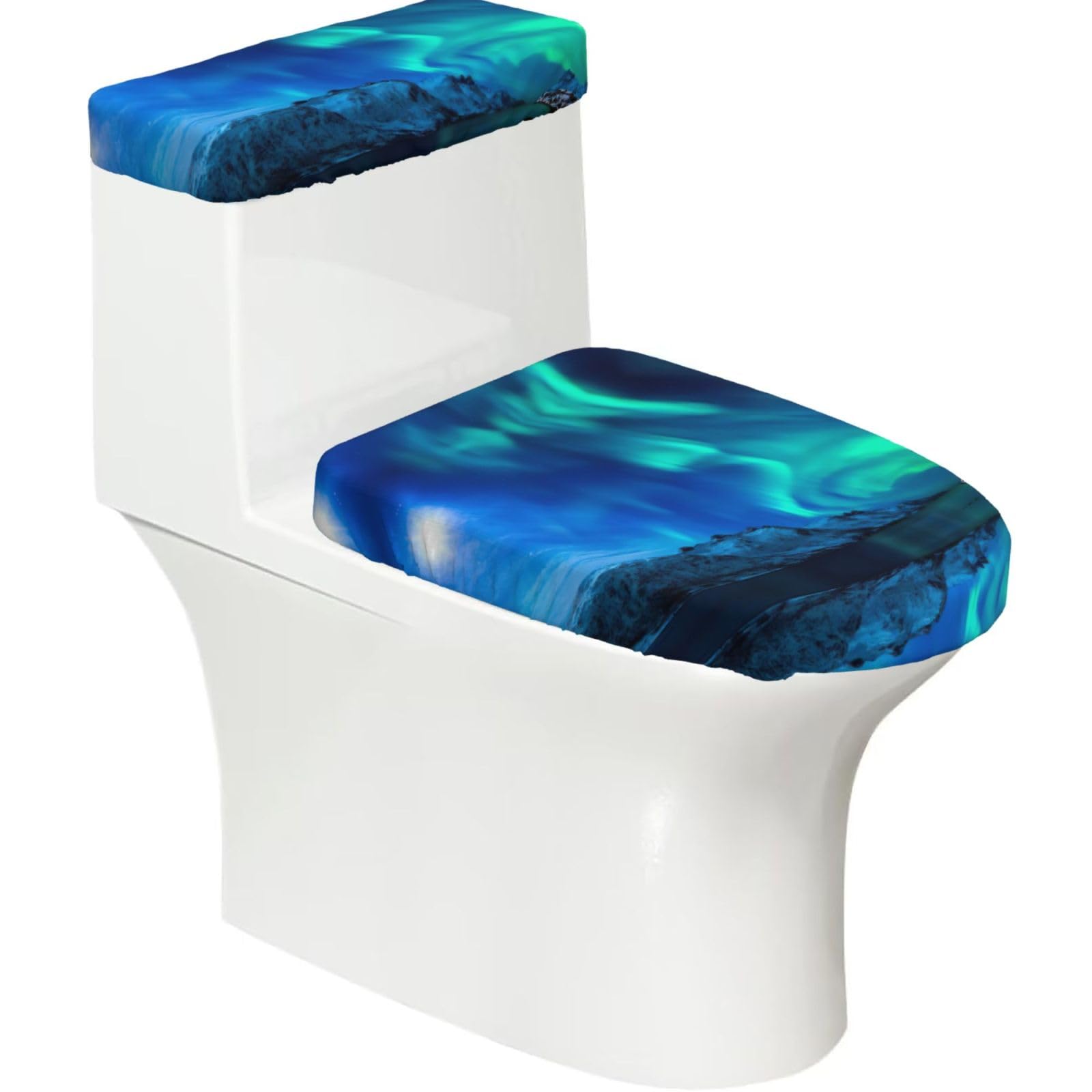 Northern Lights Printed Toilet Tank and Lid Cover Set of 2 for Most Bathrooms, Fits Elongated Round Toilets