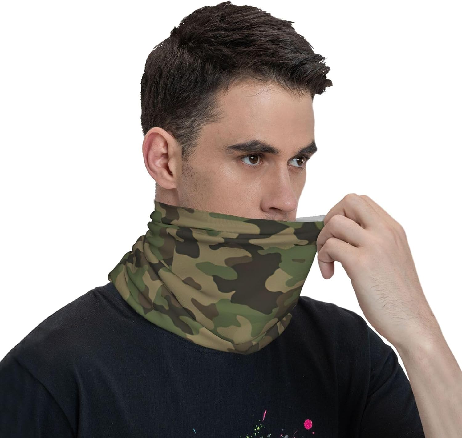 Neck Gaiter Green Camo Polyester Seamless 10x20 Inch Unisex Bandana Face Mask for Cycling, Hiking and Outdoor Sports