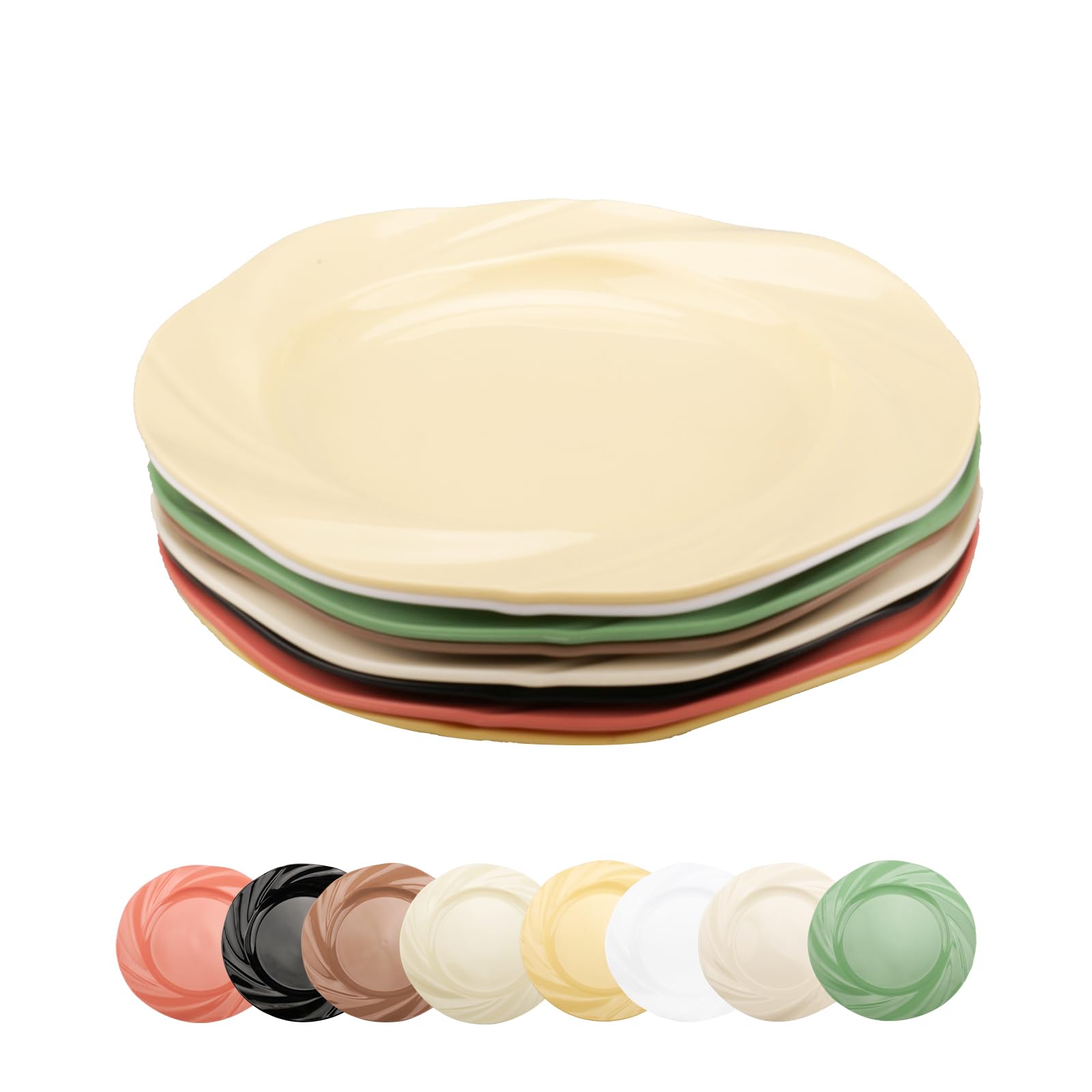 Set di 8 Piatti in Plastica Riutilizzabili Piatti da Dessert Piatti per Pasta 19,5 x 1,5cm Set di Piatti per Tagliatelle, Insalate, Bistecche
