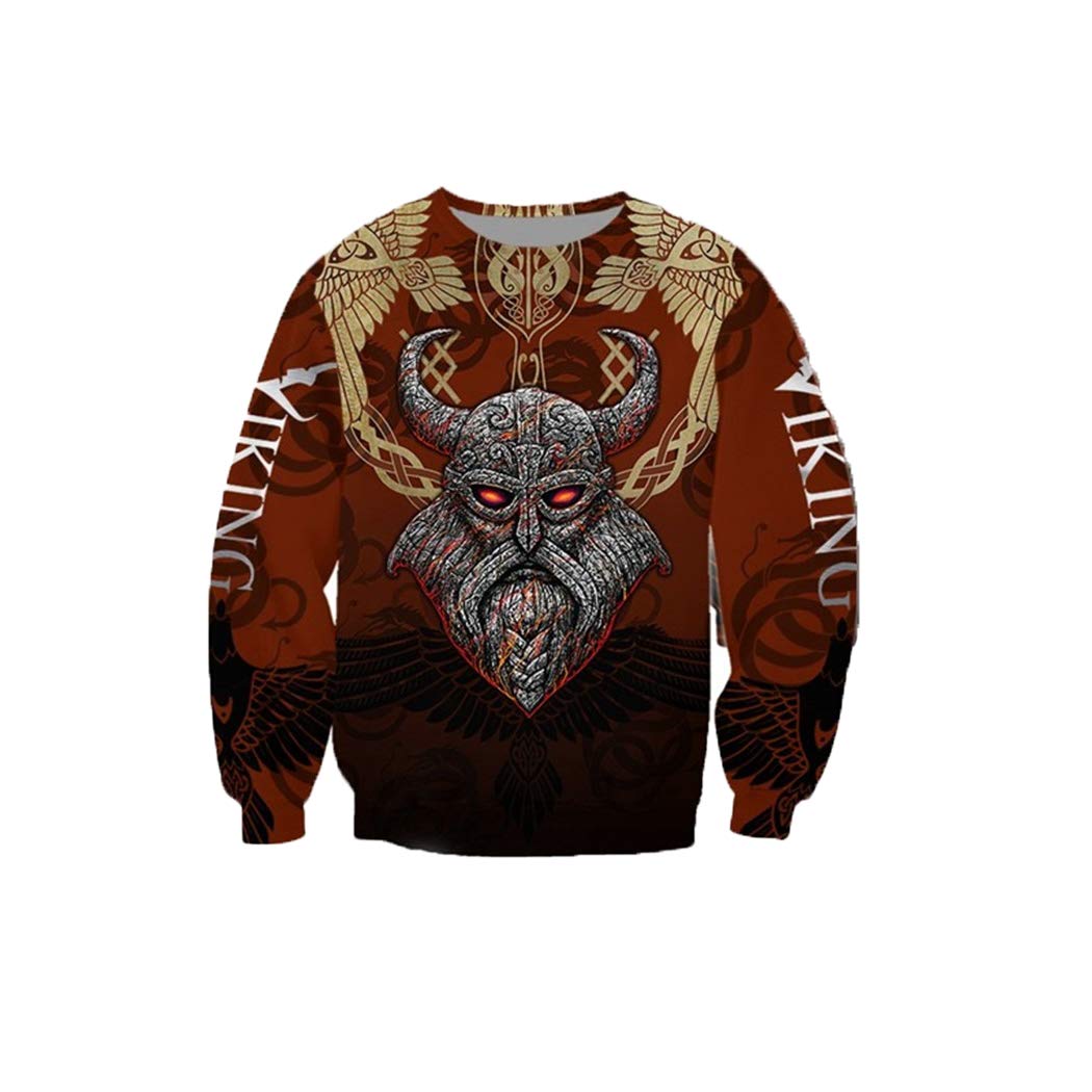 Sweat à capuche imprimé 3D Viking Hero avec fermeture éclair solide