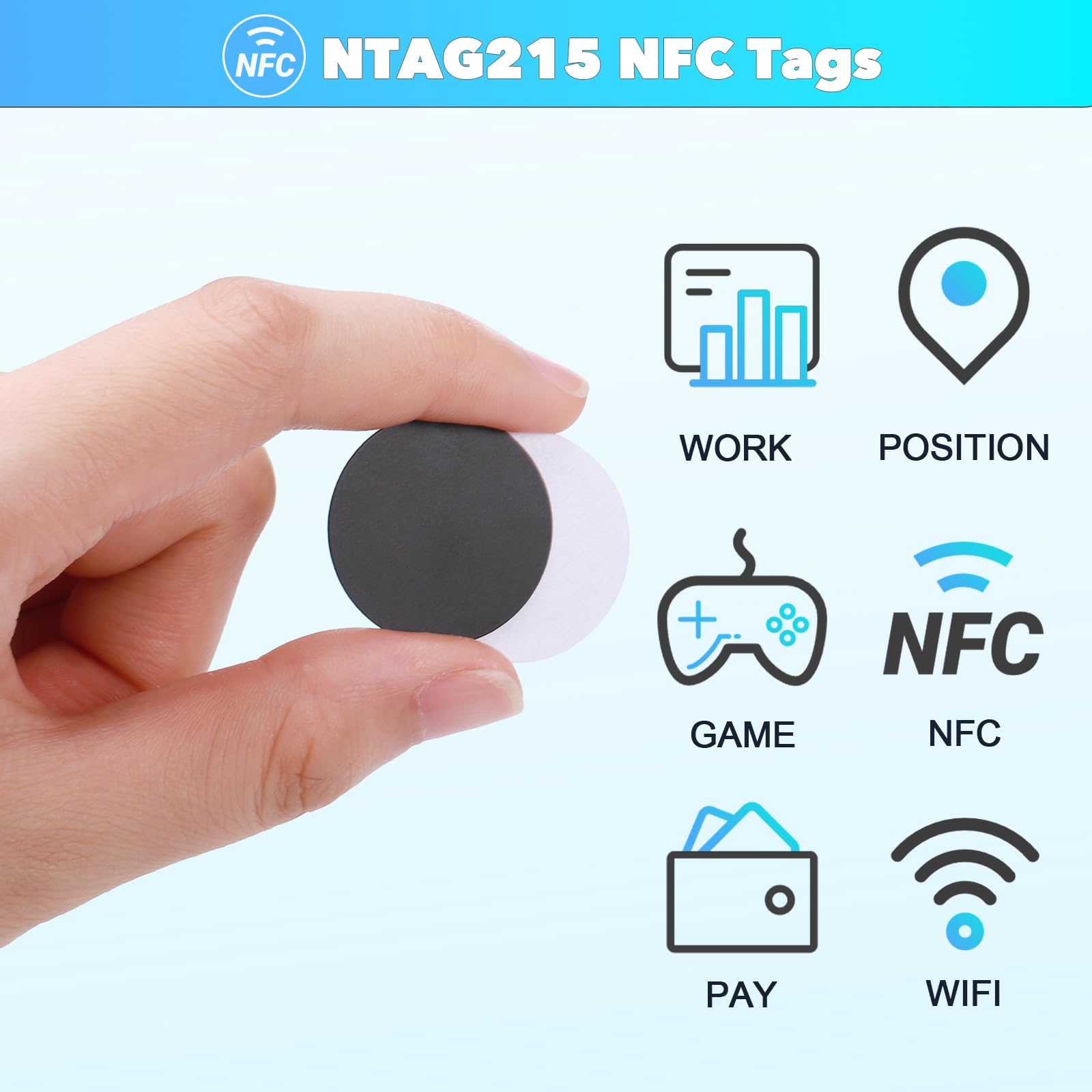 JIANTA 30 sztuk znaczników NFC z pudełkiem do przechowywania, puste naklejki NFC z samoprzylepnym tyłem, układ Ntag215, znacznik NFC kompatybilny z TagMo i Amiibo, 2,5 cm, czarny/biały