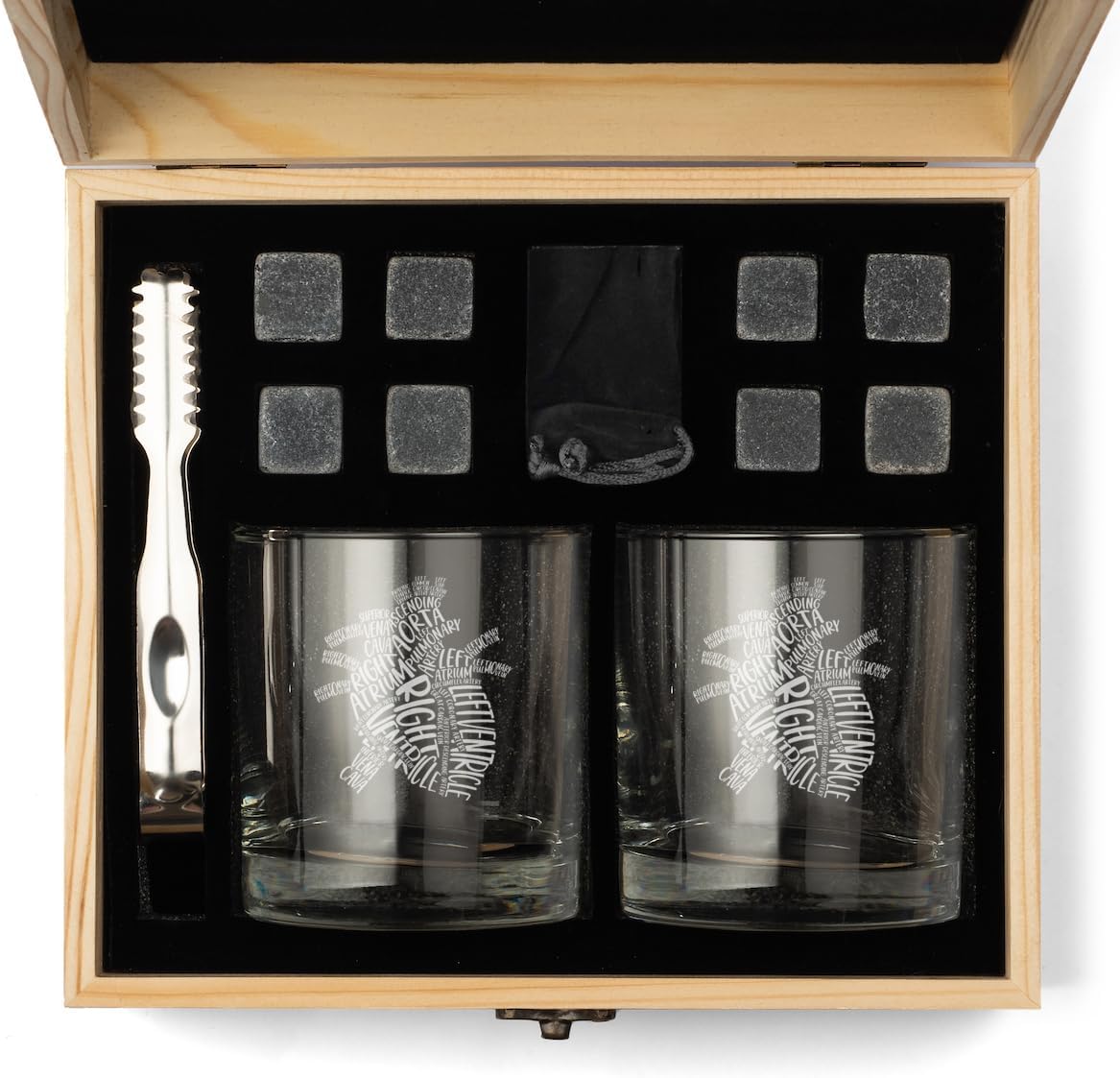 Whiskey Glass Gift Box Set with Whiskey Stones and 2 Rocks Glasses Heart Anatomy Anatomical Heart Cardiology Cardiologist Medical Student