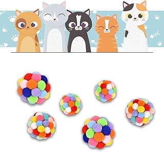 Umtiti Cat Toy Balls with Bell, Colorful Soft Fuzzy Balls Built-in Bell for Cats, Interactive Playing Chewing Toys for Indoor Cats and Kittens，(3 Sizes/Pack*2)，CA