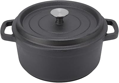 Cast Iron Pot, 11 Quart Uncoated Flat Bottom Cast Iron Dutch Oven Pot with Lid and Dual Loop Handle Easy to Clean Pre Seasoned Cast Iron Skillet for Frying Baking Broiling