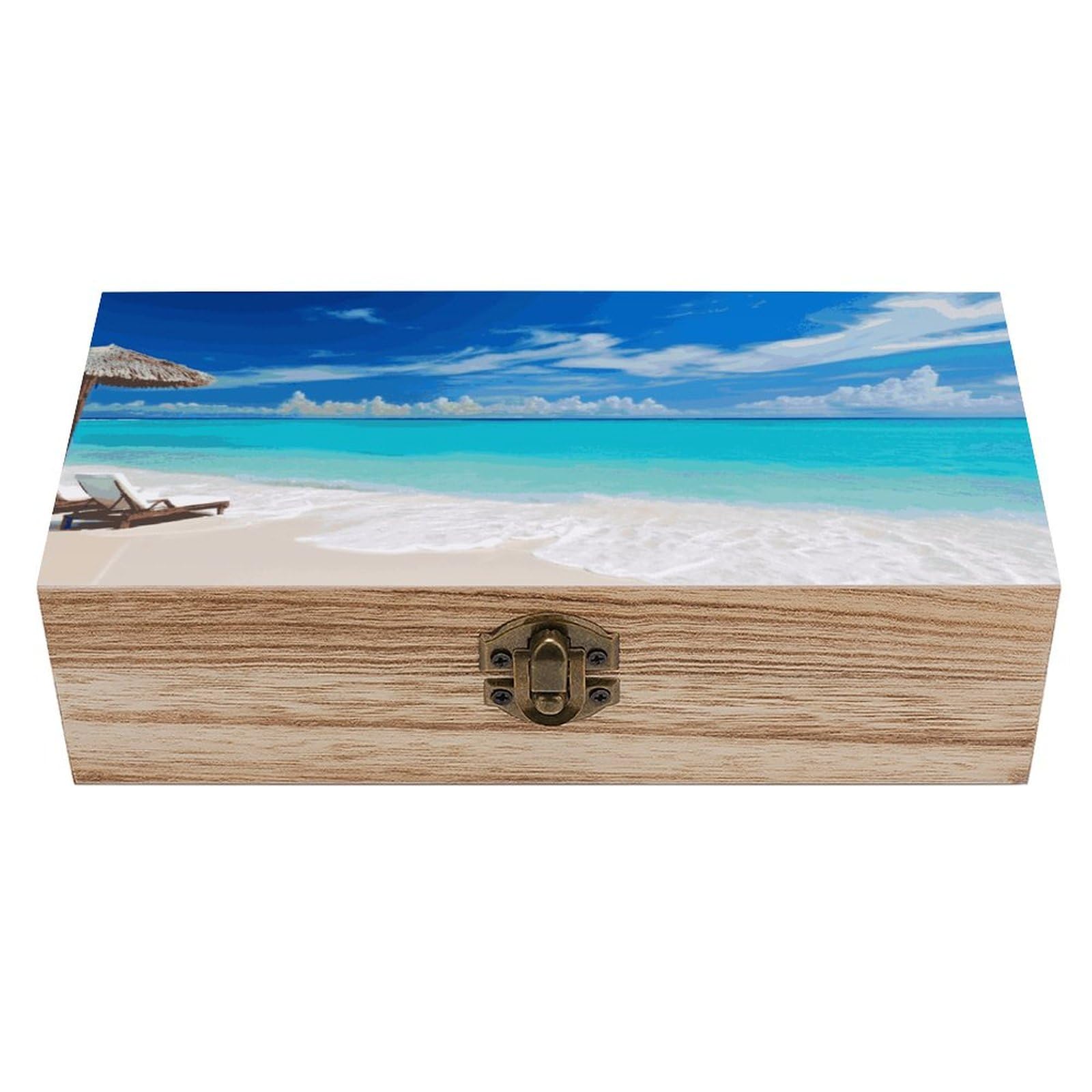 Boîte en bois blanche déco plage tropicale et rangement scrapbooking
