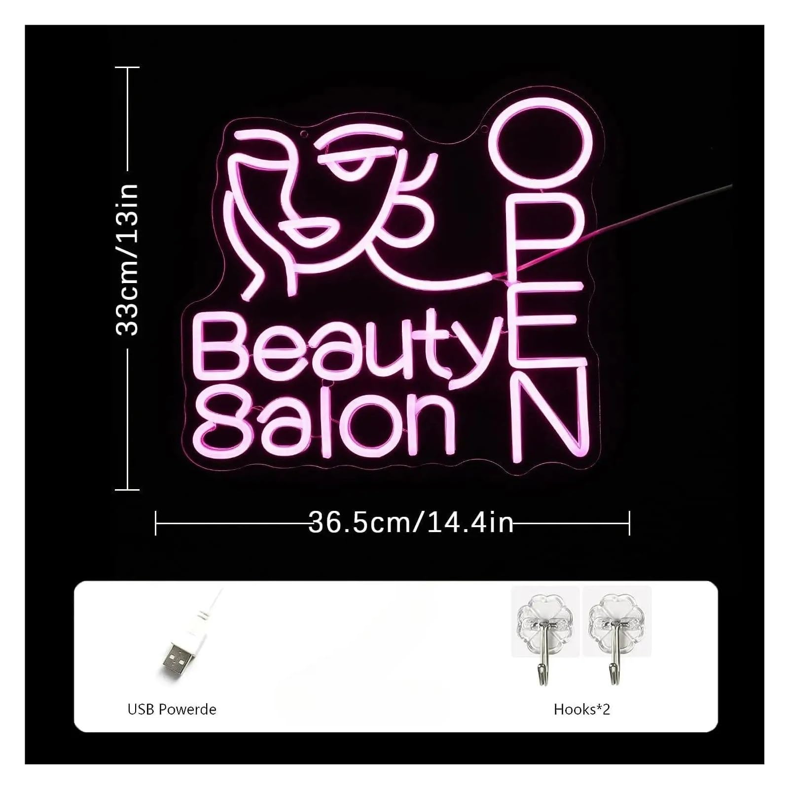 XENITE Néon Enseignes lumineuses Decor Enseigne Néon Beauty Salon Open lumières LED Pour Studio D'ongles, Salon De Coiffure, Décoration Dressing 36.5x33cm