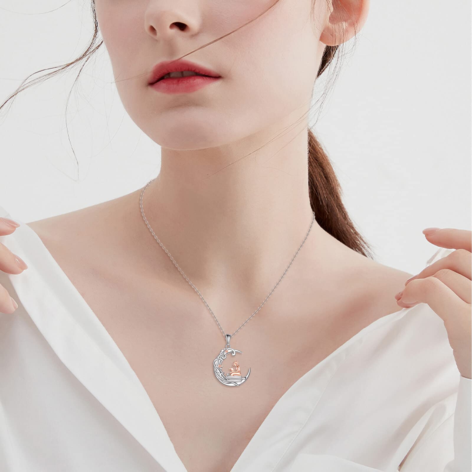 YFN Collana in argento sterling 925 amante dei libri lettura ragazza ciondolo laurea regalo gioielli per donne ragazze, Argento sterling, stile 4