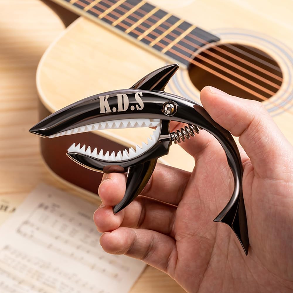Personalized Shark Metal Guitar Capo for Acoustic and Electric Guitar Custom Capo Guitar Player Gift for Musician Custom Engraved Guitar Capo for Acoustic Personalized Capos Guitarist Gifts for Men