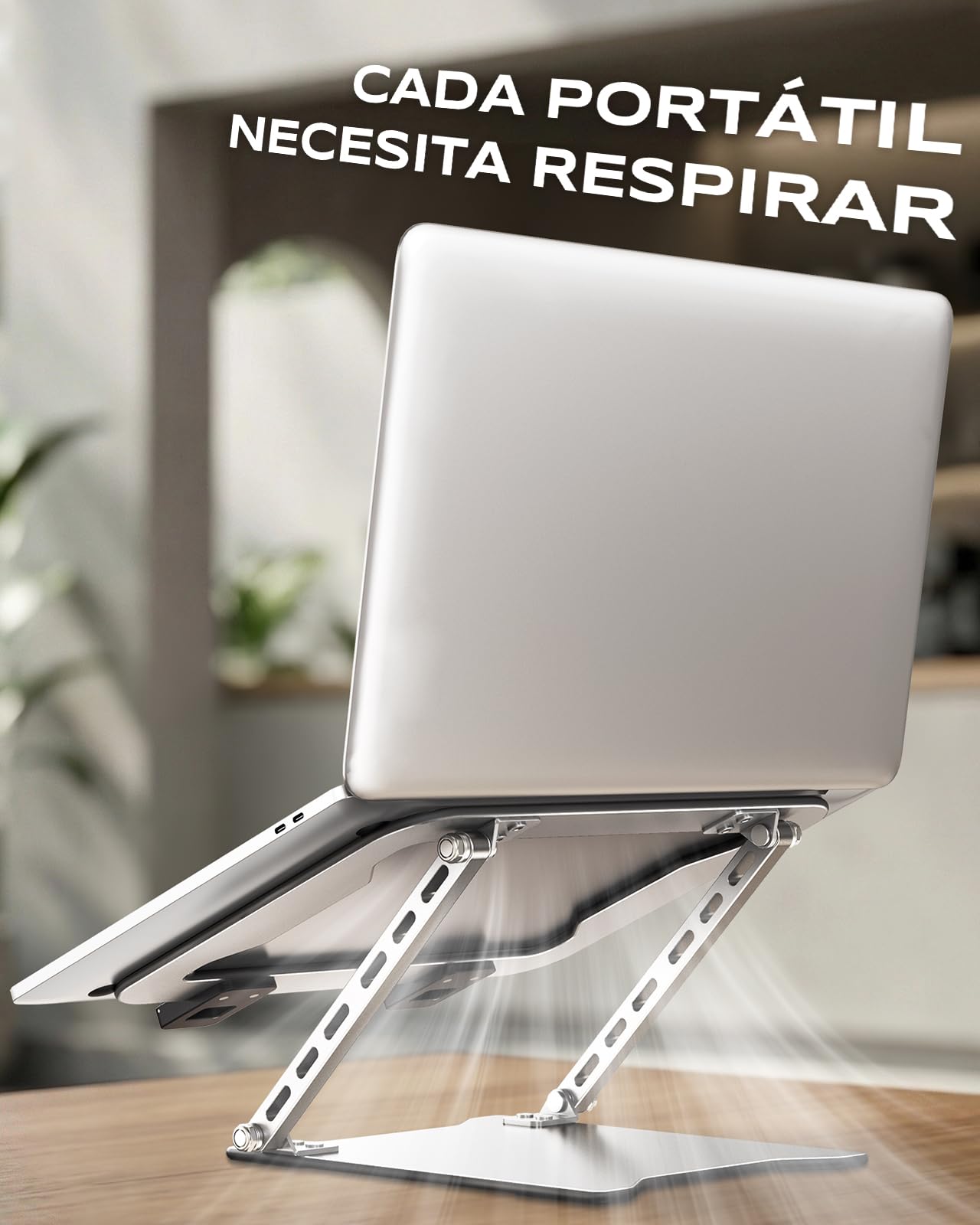 Babacom Soporte Portatil Escritorio Ultra Delgado y Portátil, Base Ajustable en Altura con Soporte de Doble Barra, Laptop Stand Plegable con Refrigeración, Compatible con MacBook/Tableta (10-15.6")