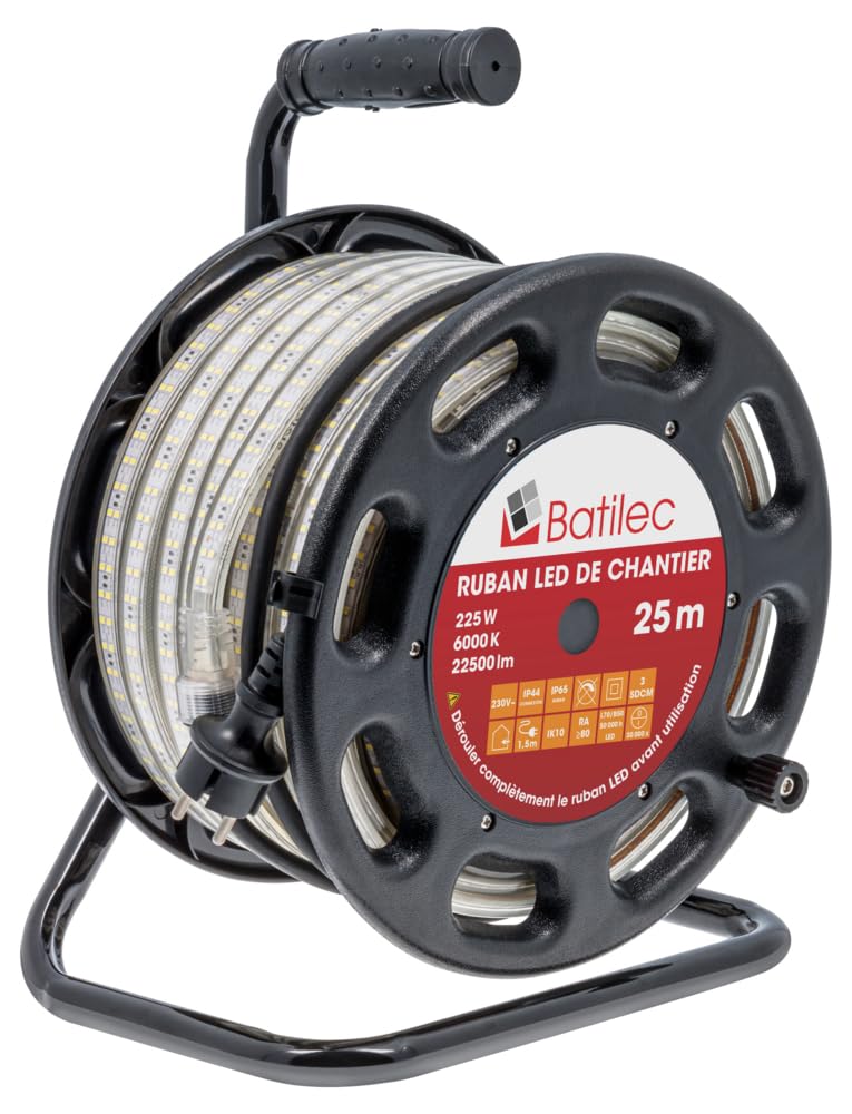 BATILEC - Kabeltrommel für LED-Streifen, 25 m, 6000 Kv – Schutz IP65 – 22500 Lumen