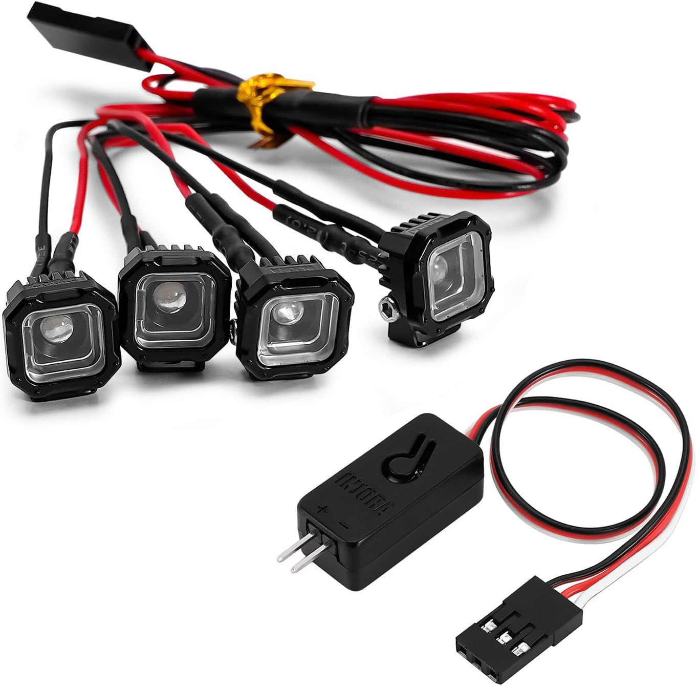INJORA Square LED Lights with Controller for TRX4M SCX24 1/18 1/24 RC Crawlers Upgrade, White