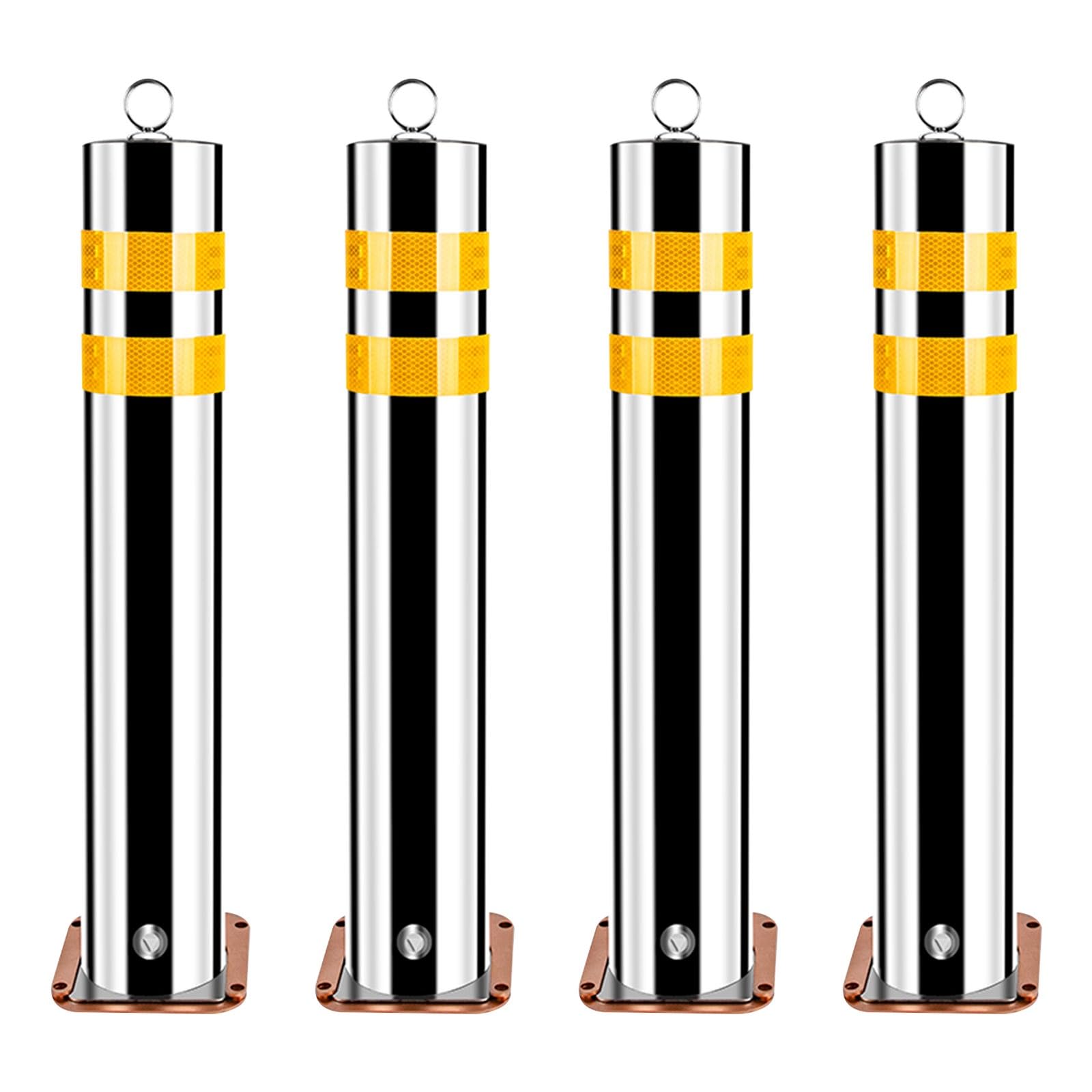 Aioneer Safety Bollard, Removable Bollard, Barrier Safety Bollard Post With Reflective Strips And Hanging Ring, For Parking Lots Driveways Garage Pathways -50 * 11.4cm/19.7 * 4.5in(4PCS)