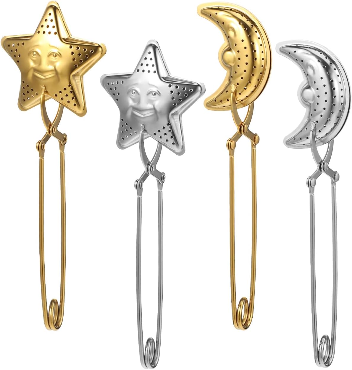 Garneck 4 Pcs Star Strainer Stainless Steel Tea Ball Strainer with Long Handle Loose Leaf Steeper and Infuser Spoon for Home Office Hotel