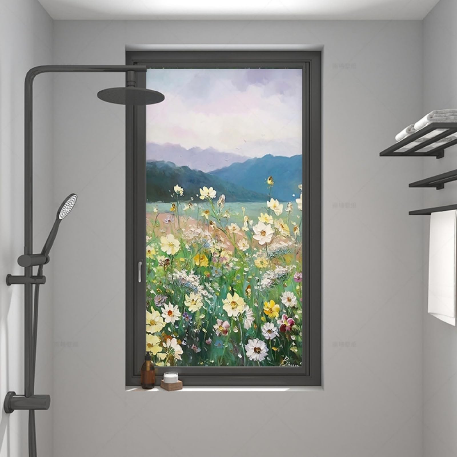 Vinilo Adhesivo Cristal Opaco Pintura Al Óleo Flores Vinilos para Cristales Privacidad Estatico Anti UV Reutilizable para Oficina Dormitorio Sala de Estar Vinilo para Ventanas