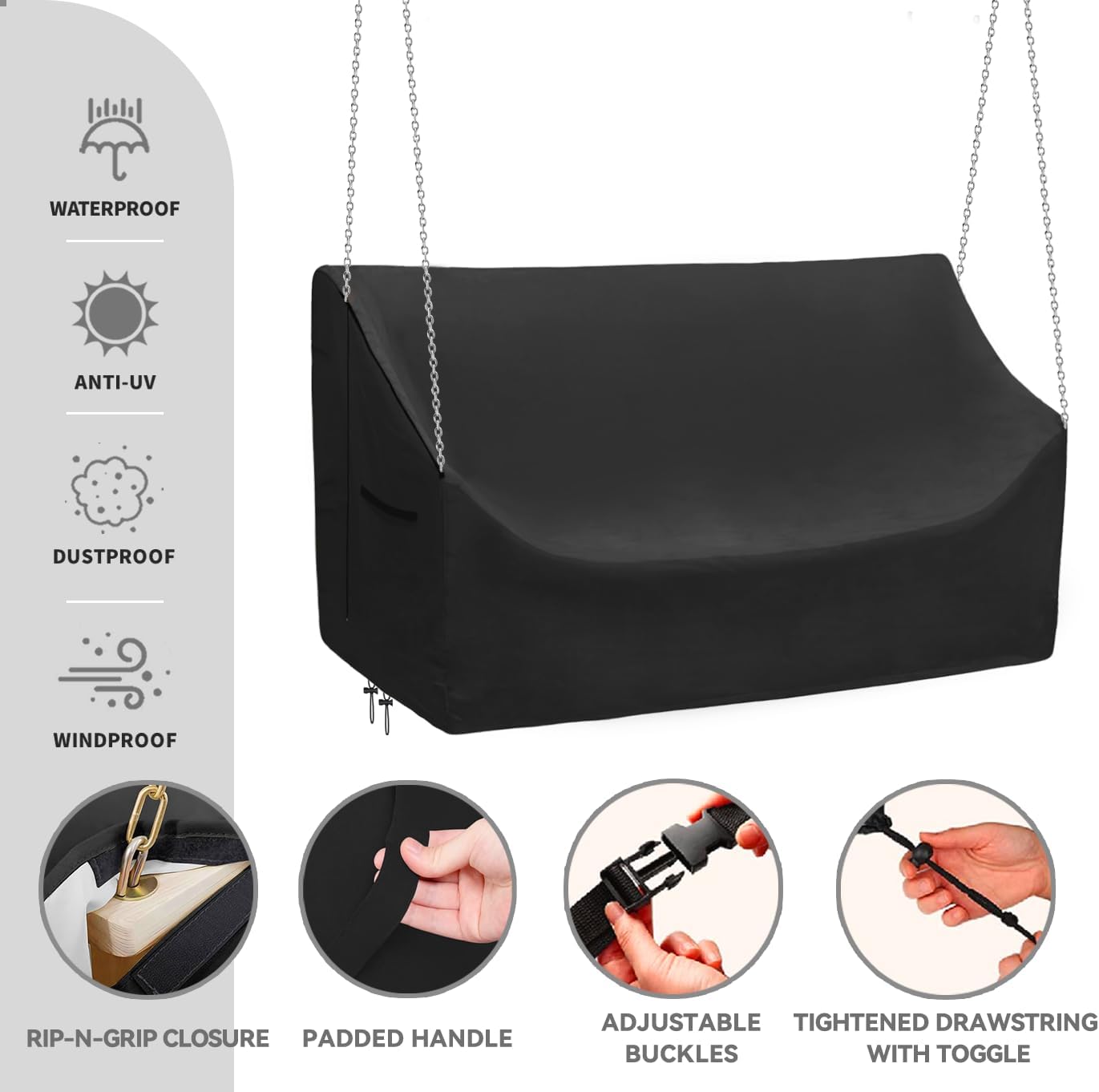Porch Swing Cover 61Inch Waterproof Hanging Outdoor Swing Cover Garden Hammock Swing Chair Cover Patio Furniture Cover