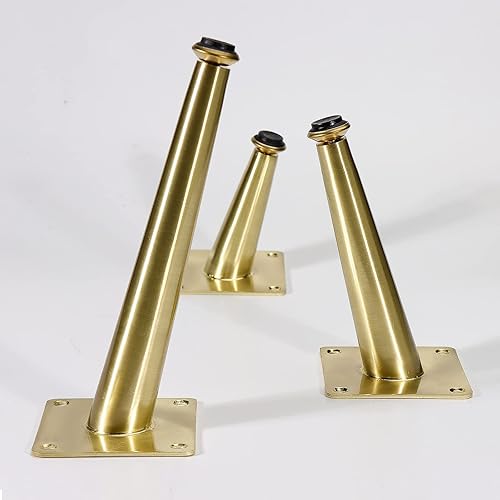 Miniatura 6 de VEHCIL 4 patas de muebles de latón cepillado de 8 pulgadas, patas de metal cónicas oblicuas para gabinete, sofá, mesa, silla, cama, aparador,