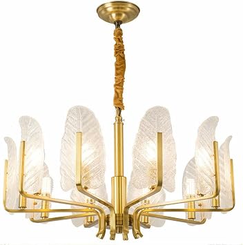 LUDANI LED Modern Chandelier Lamp, Led Copper Chandelier Chandelier Lighting Lustre Glass Leaves Glass Pendant Chandelier Fixtures,Modern LED Chandelier Color B, Size 10 Light D77 H41cm