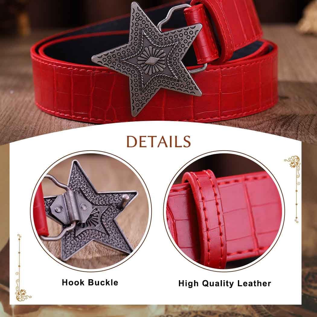 Yalice Red Cowgirls Belt for Women Men Star Buckle Leather Belts Cowboys Jeans Ladies Belt Y2K Style - Image 3