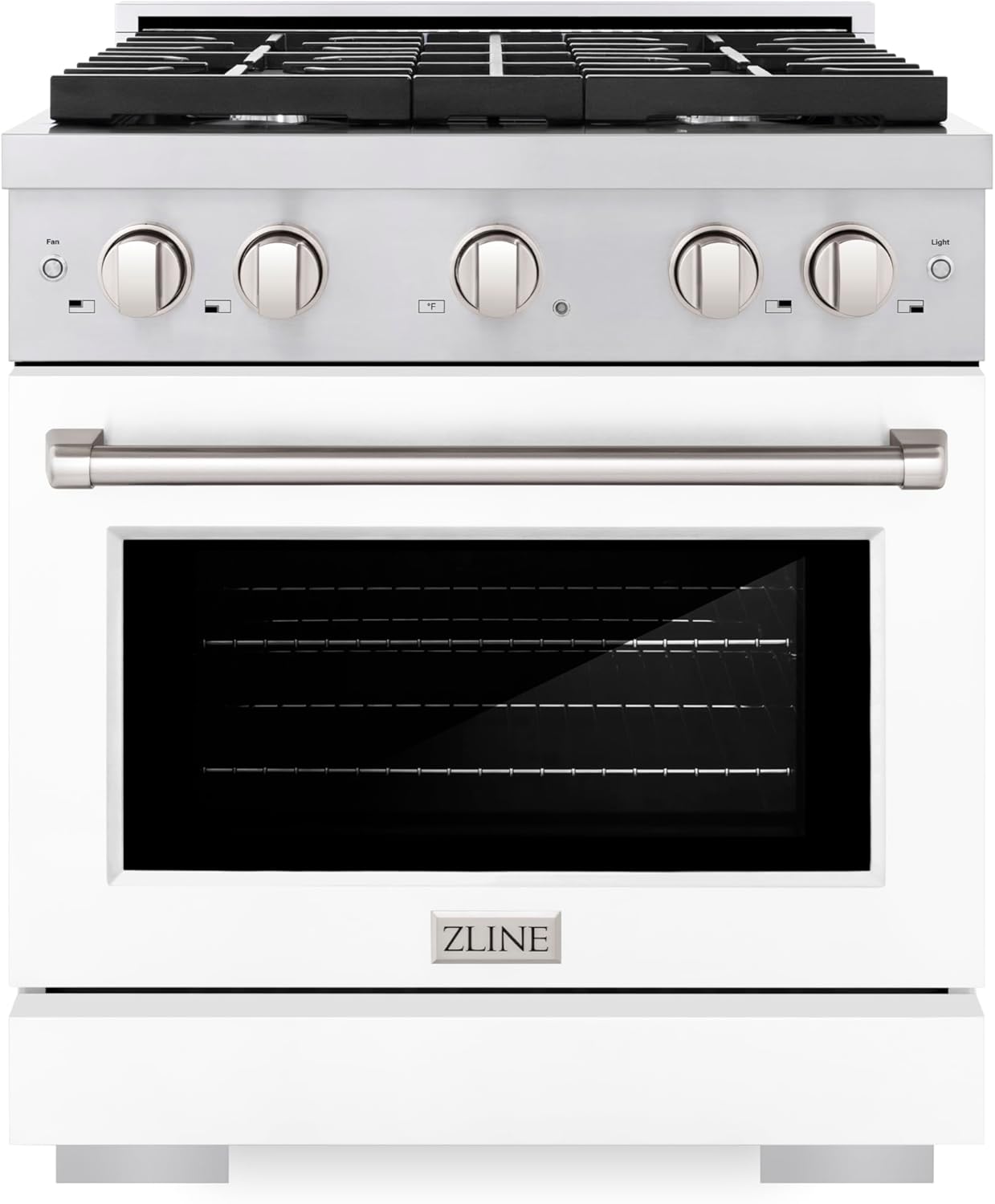 ZLINE 30 in. 4.2 cu. ft. Paramount Gas Range with 4 Burner Cooktop and Convection Gas Oven in Stainless Steel with White Matte Door (SGR-WM-30)