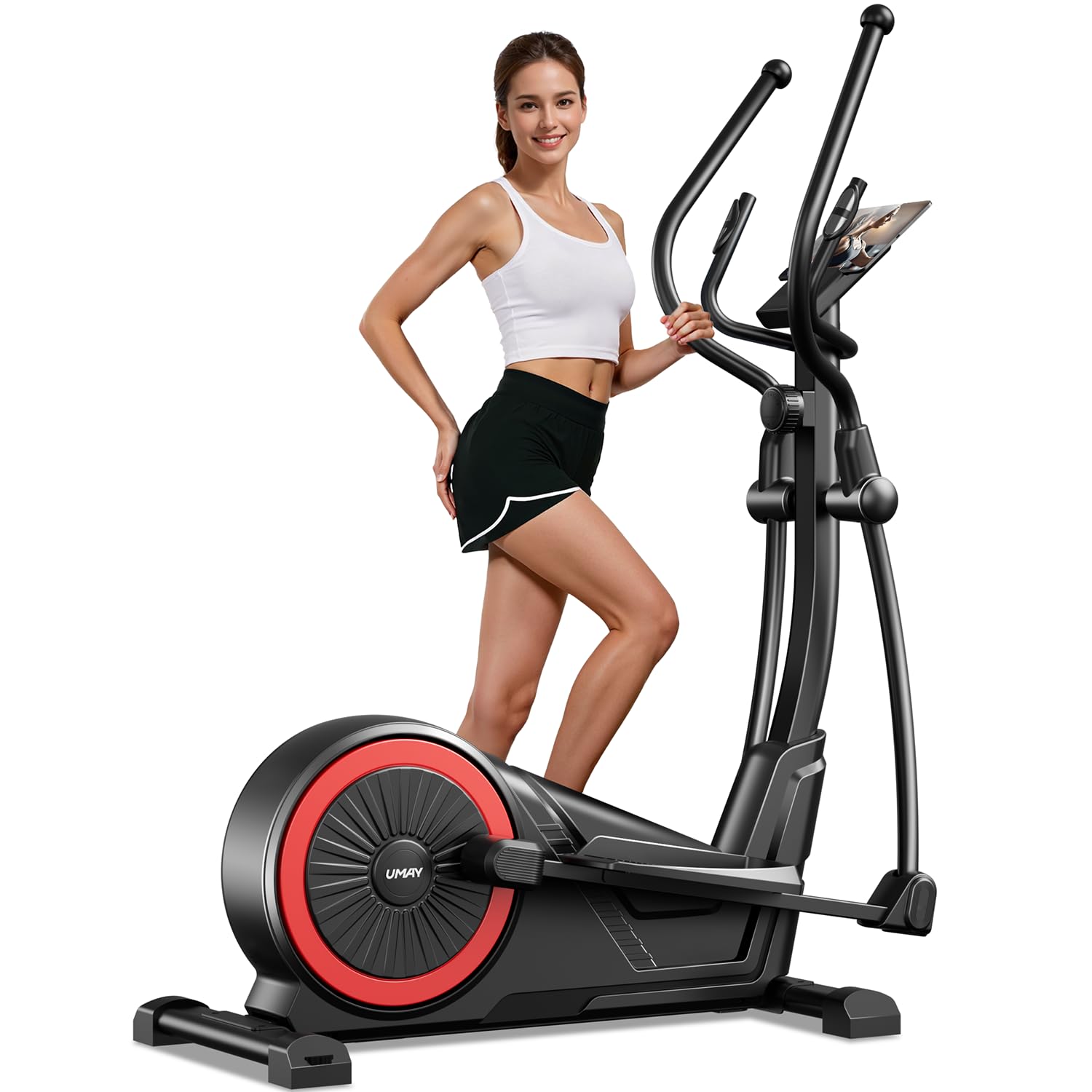 UMAY Crosstrainer per casa, ellittica magnetica 3 in 1, ultra silenziosa, con 16 livelli di resistenza, lunghezza del passo di 40 cm, maniglie per la frequenza cardiaca, monitor LCD, portata 159 kg