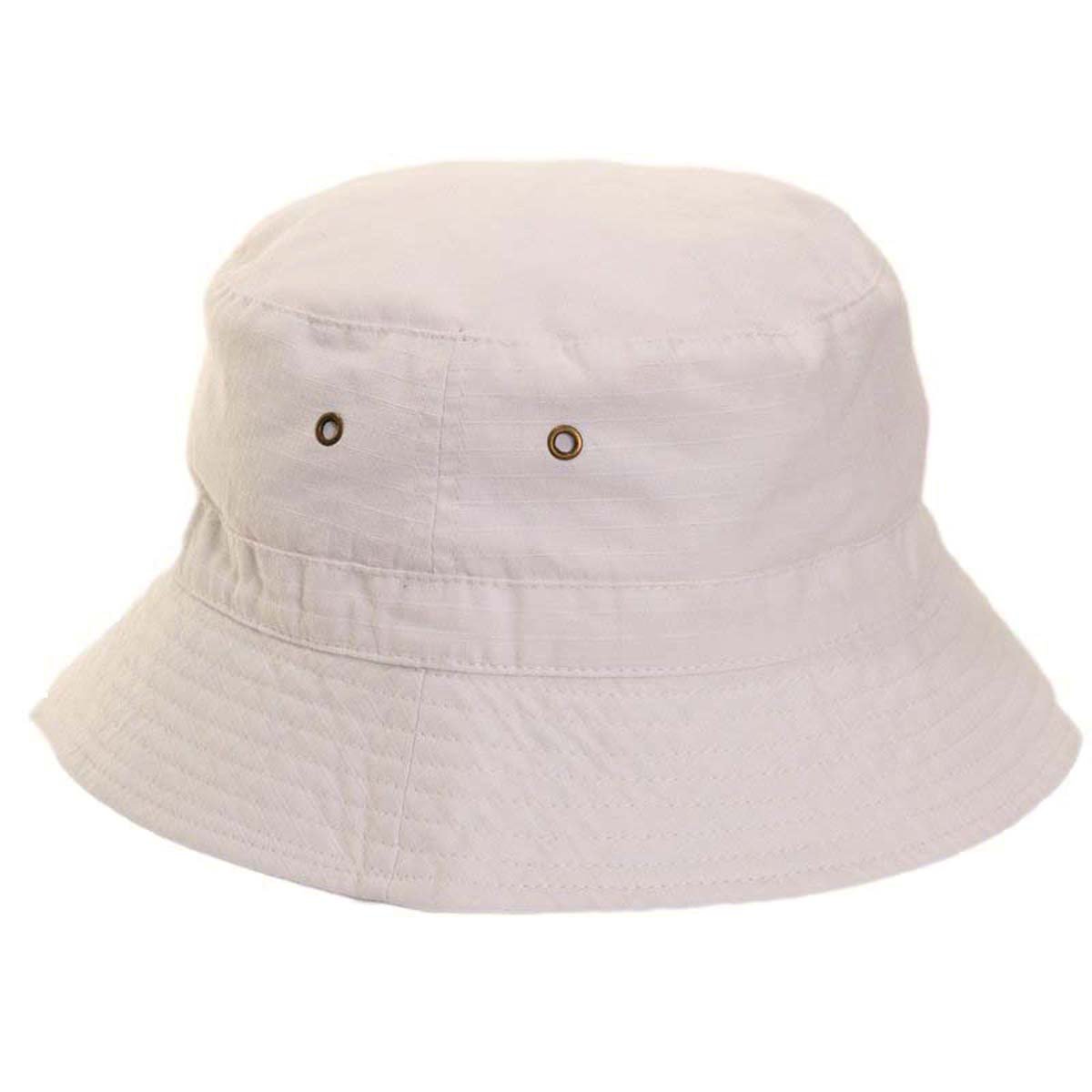 Earland Brothers Mens Ladies White or Beige 100% Cotton Bucket/Bush Sun Hat Bowls Cricket Hat (59cm - 7 1/4 UK - 7 3/8, White -A62)
