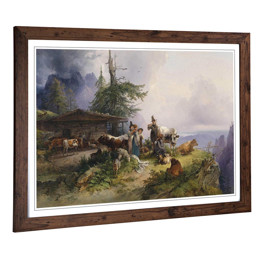 Big Box Art Framed Print of Friedrich Gauermann Farmhouse Design | Wall Art Picture | Home Decor for Kitchen, Living, Dining Room, Bedroom, Hallway, Office, Walnut, A2 / 24.5x18 Inch / 62x45cm