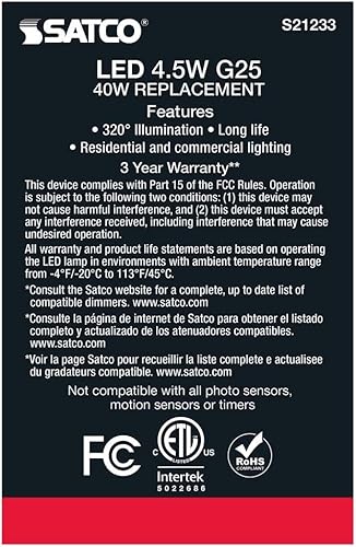 Miniatura 7 de Satco S2123306 - Bombillas LED E26 de 4.5 W, 5000 K, clasificación de 15000 horas, regulables, paquete de 6