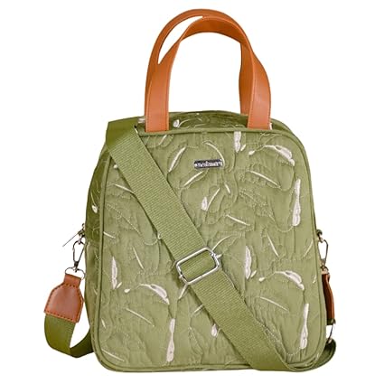 Nestasia Insulated Lunch Bag for Office Women & Men | Quilted & Embroidered Design with Adaptable Shoulder Strap | Fits 1 litre Bottle | Green