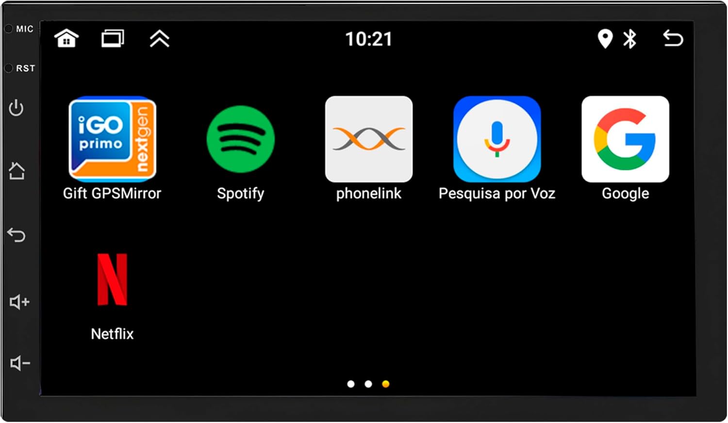 Fourth screen of apps on the Ultron Play system, including Gift GPSMirror, Spotify, PhoneLink, Voice Search, Google, and Netflix.