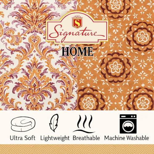 Image of Signature Reversible Super Soft Double Bed Comforter /Quilt Set 350 GSM - 88x90 inches | King Size Fitted Elastic Bed Sheet with 2 Pillow Covers | All-Season Ultra Cozy Bedding Set (Eden Bloom)