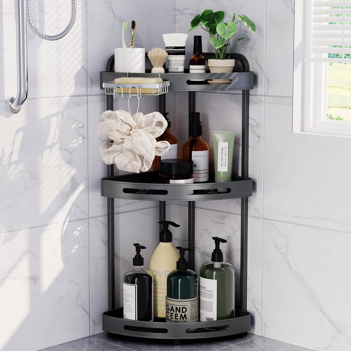 Binecer Corner Shower Caddy Standing 3 Tier Shower Organizer Stand with Soap Holder Rustproof Shower Shelves for Bathroom